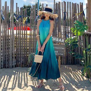 Sleeveless Pleated A-line Maxi Dress