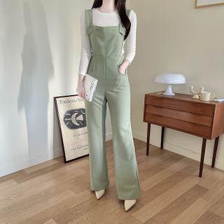 Pocket-detail Boot-cut Overall Pants