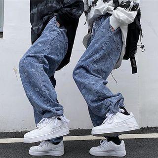 Paisley Embossed Straight Leg Jeans