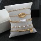 Set Of 5: Faux Pearl / Alloy Shell Bracelet (assorted Designs) 8619 - One Size