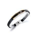 Fashion Personality Black Gold 316l Stainless Steel Geometric Rectangular Leather Bangle Black - One Size