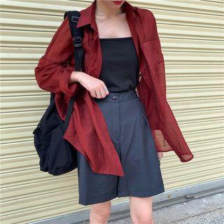 Long-sleeve Oversized Shirt / Wide-leg Shorts