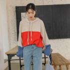 Contrast-color Knit Hoodie Red - One Size