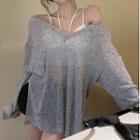 Long-sleeve V-neck Knit Top / Camisole