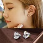 Rhinestone Triangle Earring 1 Pair - 925 Silver Needle - Silver - One Size