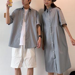 Short-sleeve Plain Shirt / Midi Shirtdress