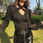 Puff-sleeve Halter-neck Blouse