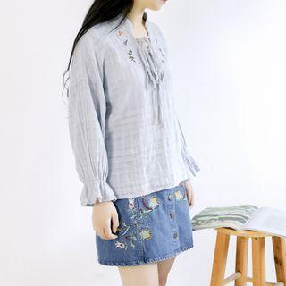 Tie Neck Embroidered Blouse