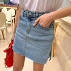 Inset Shorts Deep-slit Denim Miniskirt