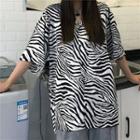 Zebra Elbow-sleeve Shirt Zebra Print - Black & White - One Size