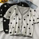 Dotted Button-up Crop Knit Top