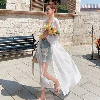 Long Sleeve Hooded See-through Slit-back Long Jacket