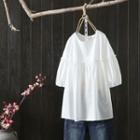 Lantern-sleeve Round-neck Plain Top
