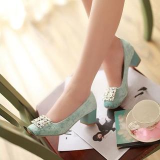 Rhinestone Buckle Pumps