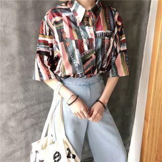 Short Sleeve Print Shirt Stripe - One Size