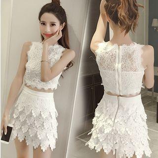Set : Lace Sleeveless Top + Mini Skirt