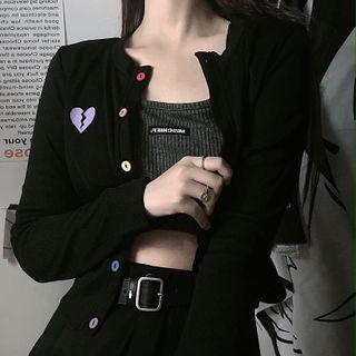 Buttoned Heart Print Cardigan