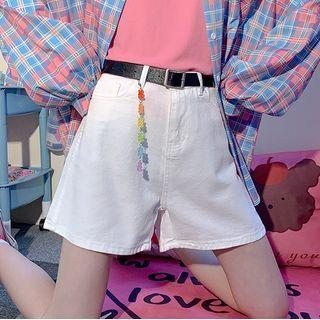 Plain High-waist Denim Wide Leg Shorts