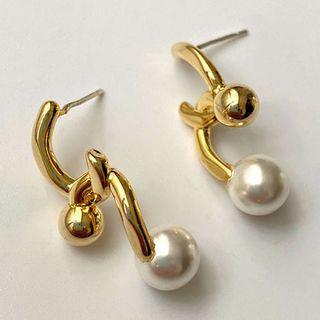Faux Pearl Alloy Dangle Earring 1 Pair - Earring - Gold - One Size
