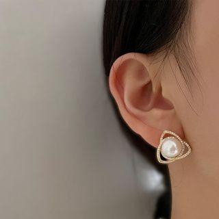Freshwater Pearl Triangle Alloy Earring 1 Pair - Gold - One Size