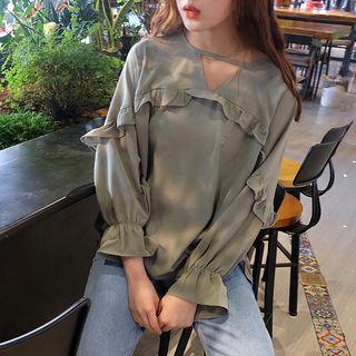 Plain Ruffle Bell-sleeve Blouse