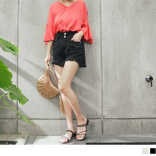 High-waist Distressed Hot Pants