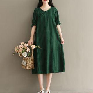 Crochet Trim Chinese Frog Midi Dress