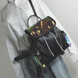 Hologram Panel Faux Leather Backpack