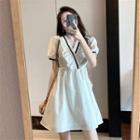 Short Sleeve V-neck Ruffled Trim A-line Dress