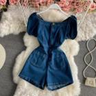 Square Neck High Waist Denim Jumpsuit
