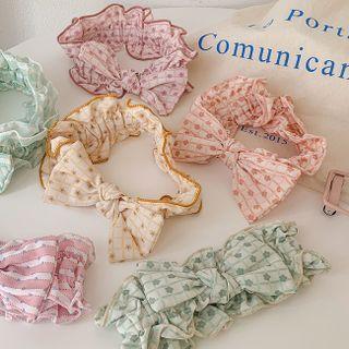 Ruffled-trim Flower Print Plaid Bow Headband