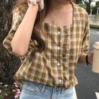 Checked Elbow-sleeve Blouse