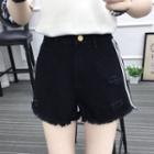 Striped Fray Hem Denim Hot Pants