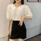Short-sleeve Lace Shirt / A-line Skirt