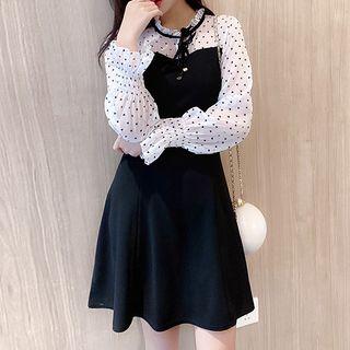 Long-sleeve Heart Print Panel Mini A-line Dress