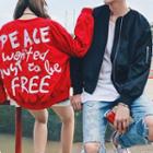 Couple Matching Lettering Back Bomber Jacket