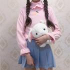 Mock Turtleneck Bell-sleeve Embroidered Pullover
