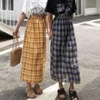 High-waist Plaid Midi A-line Skirt