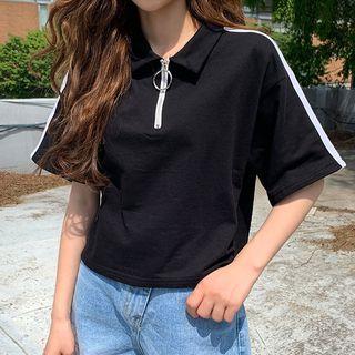 Zip-neck Contrast-trim Polo Shirt
