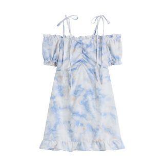 Short-sleeve Cold Shoulder Tie Dye Dress