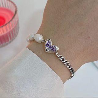 Faux Pearl Chain Necklace Sl0501 - White & Silver - One Size