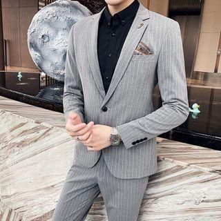 Set: Pinstriped Single-button Blazer + Dress Pants
