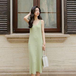 Buttoned Midi Knit Tank Dress