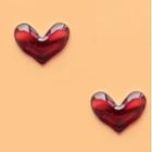 Heart Ear Stud 1 Pair - 925 Silver Needle - Red - One Size