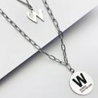 Lettering Pendant Layered Stainless Steel Necklace Silver - One Size