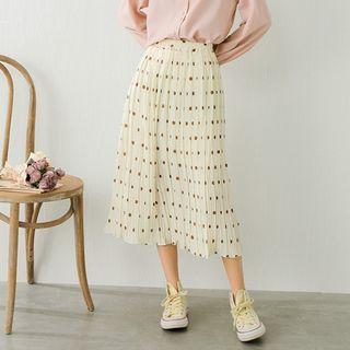 Midi Accordion Pleat Dotted A-line Skirt Brown Dots - Off-white - One Size