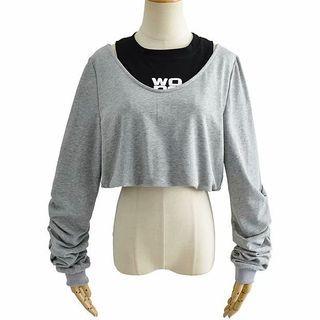 Mock Two Piece Lettering Loose-fit Sweatshirt