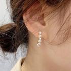 925 Sterling Silver Faux Pearl Rhinestone Mini Hoop Earring 1 Pair - One Size