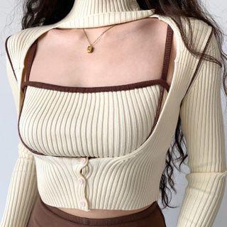 Set: Cutout High-neck Knit Outer + Suspender