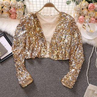Sequined Open Front Jacket